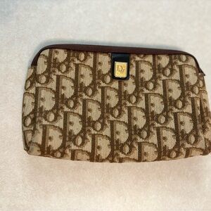 Dior Beige and Brown Monogram Canvas Cosmetic Pouch Made in France